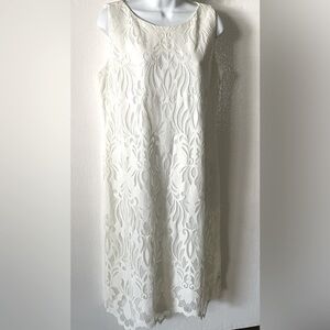 Chico's Cream Sheath Midi Dress Lace Sleeveless Scoop Neck